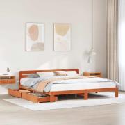 vidaXL Sängram utan madrass vaxbrun 180x200 cm massiv furu
