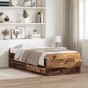 vidaXL Sängram med låda Gammalt trä 100 x 200 cm Massiv furu