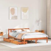 vidaXL Sängram utan madrass vaxbrun 140x190 cm massiv furu