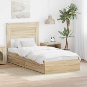 vidaXL Förvaringssäng med låda Sonoma-ek 90 x 200 cm Konstruerat trä
