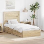 vidaXL Förvaringssäng med låda Sonoma-ek 75 x 190 cm Konstruerat trä