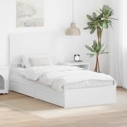 vidaXL Förvaringssäng med huvudgavel Vit 90 x 200 cm Konstruerat trä