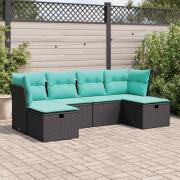 vidaXL Loungegrupp med dynor 6 delar svart konstrotting