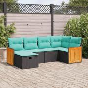 vidaXL Loungegrupp med dynor 6 delar svart konstrotting