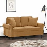 vidaXL 2-sitssoffa med prydnadskuddar brun 120 cm sammet