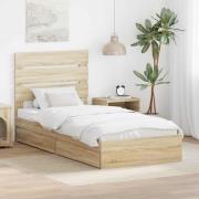vidaXL Förvaringssäng med låda Sonoma-ek 100 x 200 cm Konstruerat trä
