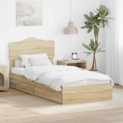 vidaXL Förvaringssäng med låda Sonoma-ek 90 x 190 cm Konstruerat trä