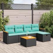 vidaXL Loungegrupp med dynor 6 delar svart konstrotting