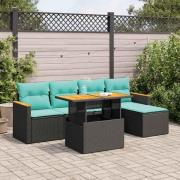 vidaXL Loungegrupp med dynor 6 delar svart konstrotting