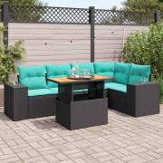vidaXL Loungegrupp med dynor 6 delar svart konstrotting