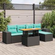 vidaXL Loungegrupp med dynor 6 delar svart konstrotting