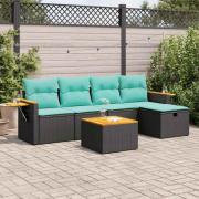 vidaXL Loungegrupp med dynor 6 delar svart konstrotting