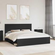 vidaXL Sängram med huvudgavel Svart 180 x 200 cm Massiv furu