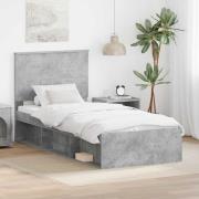 vidaXL Sängram med huvudgavel Betonggrå 100 x 200 cm Massiv furu