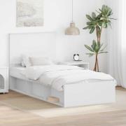 vidaXL Sängram med huvudgavel Vit 90 x 200 cm Massiv furu