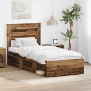 vidaXL Sängram med huvudgavel Gammalt trä 90 x 190 cm Massiv furu