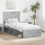 vidaXL Sängram med huvudgavel Betonggrå 75 x 190 cm Massiv furu