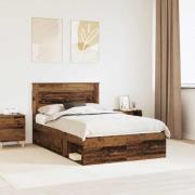 vidaXL Sängram med huvudgavel Gammalt trä 135 x 190 cm Massiv furu