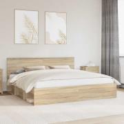 vidaXL Sängram med huvudgavel Sonoma 200 x 200 cm Massiv furu
