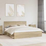 vidaXL Sängram med huvudgavel Sonoma 180 x 200 cm Massiv furu