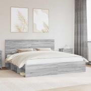 vidaXL Sängram med huvudgavel Grå Sonoma 200 x 200 cm Massiv furu