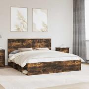 vidaXL Sängram med huvudgavel Rökt ek 180 x 200 cm Massiv furu