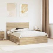 vidaXL Sängram med huvudgavel Sonoma-ek 150 x 200 cm Massiv furu
