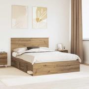 vidaXL Sängram med huvudgavel Artisan Ek 150 x 200 cm Massiv furu