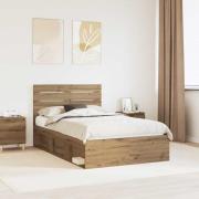 vidaXL Sängram med huvudgavel Artisan Ek 120 x 200 cm Massiv furu