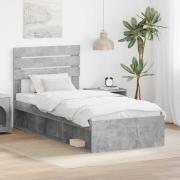 vidaXL Sängram med huvudgavel Betong 90 x 200 cm Massiv furu