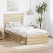 vidaXL Sängram med huvudgavel Sonoma-ek 75 x 190 cm Massiv furu
