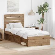 vidaXL Sängram med huvudgavel Artisan Ek 75 x 190 cm Massiv furu