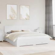 vidaXL Sängram med huvudgavel Vit 200 x 200 cm Konstruerat trä