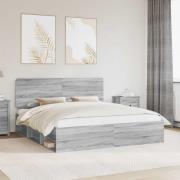 vidaXL Sängram med huvudgavel Grå Sonoma 200 x 200 cm Massiv furu