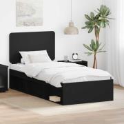 vidaXL Sängram med huvudgavel Svart 90 x 200 cm Massiv furu