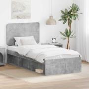 vidaXL Sängram med huvudgavel Betonggrå 90 x 190 cm Massiv furu