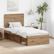vidaXL Sängram med huvudgavel Artisan Ek 90 x 190 cm Massiv furu