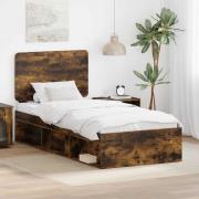 vidaXL Sängram med huvudgavel Rökt ek 75 x 190 cm Massiv furu