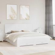 vidaXL Sängram med huvudgavel Vit 200 x 200 cm Konstruerat trä