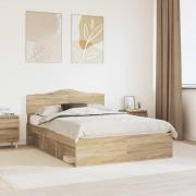 vidaXL Sängram med huvudgavel Sonoma-ek 150 x 200 cm Massiv furu