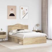 vidaXL Sängram med huvudgavel Sonoma 140 x 190 cm Massiv furu