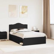 vidaXL Sängram med huvudgavel Svart 135 x 190 cm Massiv furu