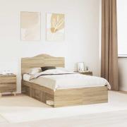 vidaXL Sängram med huvudgavel Sonoma 120 x 190 cm Massiv furu