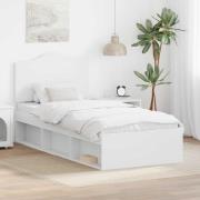 vidaXL Sängram med huvudgavel Vit 90 x 200 cm Massiv furu