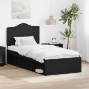 vidaXL Sängram med huvudgavel Svart 90 x 200 cm Massiv furu