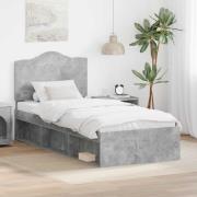 vidaXL Sängram med huvudgavel Betonggrå 90 x 190 cm Massiv furu