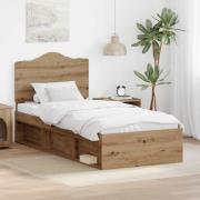 vidaXL Sängram med huvudgavel Artisan Ek 90 x 190 cm Massiv furu