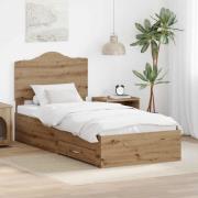 vidaXL Sängram med huvudgavel Artisan Ek 90 x 200 cm Konstruerat trä