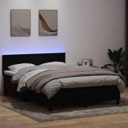 vidaXL Resårsäng med madrass och LED svart 160x210 cm sammet
