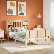 vidaXL Säng med bokhylla utan madrass 135x190cm massiv furu